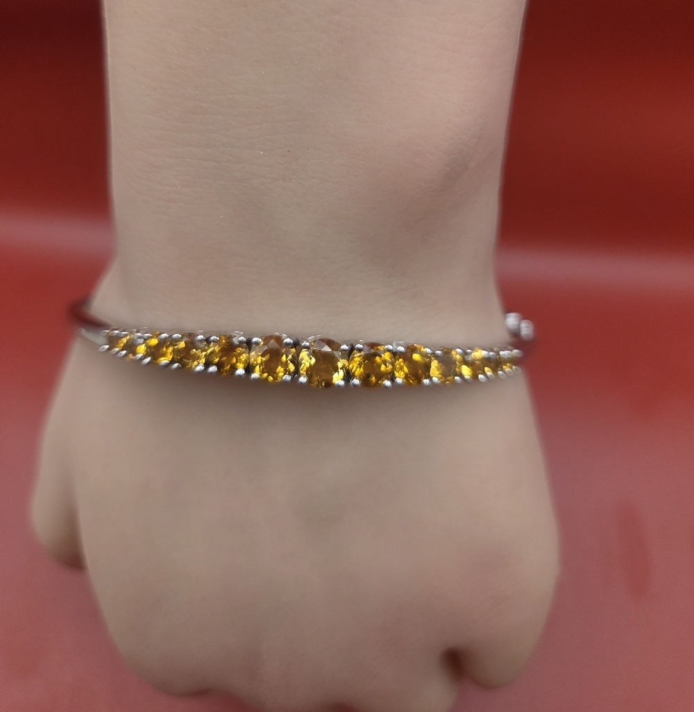 Citrine Sterling Silver Hinged Bangle Bracelet